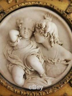 Antique Carved Marble Wall Plaque in Gilded Timber & Gesso Frame, E W Wyon, 1848