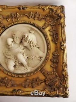 Antique Carved Marble Wall Plaque in Gilded Timber & Gesso Frame, E W Wyon, 1848