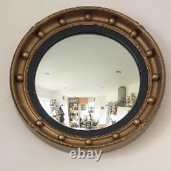 Antique Convex Ornate Carved Plaster Gold Edged Framed Round Wall Mirror
