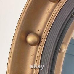 Antique Convex Ornate Carved Plaster Gold Edged Framed Round Wall Mirror