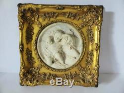 Antique E. W. Wyon Marble Wall Plaque in Gilded Timber & Gesso Frame, 1800's