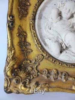 Antique E. W. Wyon Marble Wall Plaque in Gilded Timber & Gesso Frame, 1800's