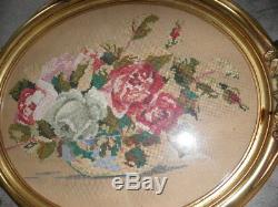 Antique Framed Gilded embroidered flower WALL wood century retro circa Pattern
