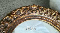 Antique French Oval Wood Gold Gilt Frame / Hanging Wall Mirror 14.25x11.5