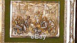 Antique German Silver Plated And Gold Plated Tavern Scene Wall Plaque, Framed