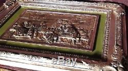 Antique German Silver Plated And Gold Plated Tavern Scene Wall Plaque, Framed