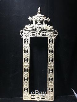 Antique Gilded Cast Iron Mirror Frame Ornate Dolphin Urn Picture Hanging Wall