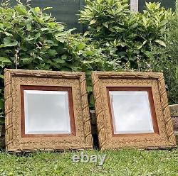 Antique Gilt Wood Deep Frame Wall Mirrors With Velvet Inserts Matching Pair