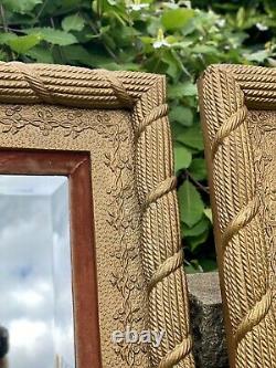 Antique Gilt Wood Deep Frame Wall Mirrors With Velvet Inserts Matching Pair