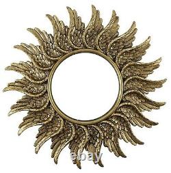 Antique Gold 47cm Round Angel Wing Wall Mount Mirror Home Indoor Decoration New
