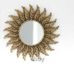 Antique Gold 47cm Round Angel Wing Wall Mount Mirror Home Indoor Decoration New