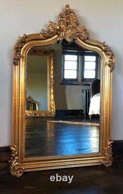 Antique Gold French Statement Over Mantle Scroll Ornate Arched Wall Mirror 4ft