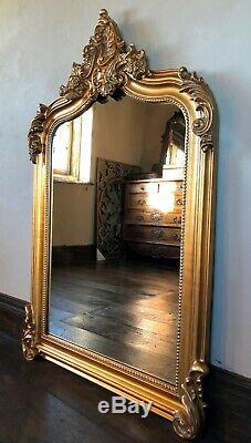 Antique Gold French Statement Over Mantle Scroll Table Top Arched Wall Mirror