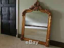 Antique Gold French Statement Over Mantle Scroll Table Top Arched Wall Mirror