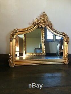 Antique Gold French Vintage Period Over mantle Scroll Top Arched Wall Mirror