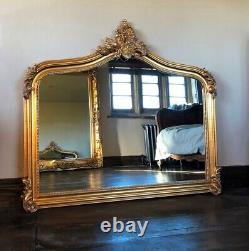 Antique Gold Gilt Statement French Over Mantle Arch Fireplace Wall Mirror 143cm