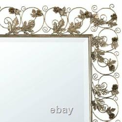 Antique Gold Hibiscus Swirls Metal Large Rectanglular Wall Mirror Hand Finished
