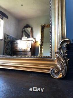 Antique Gold Large Statement Gilt Ornate French Over Mantle Arch Wall Mirror