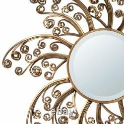 Antique Gold Mirror Sunburst Swirl Large Metal Framed Round Wall Mirror