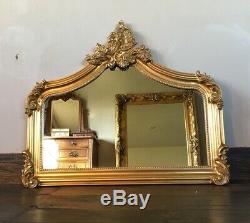 Antique Gold Ornate French Statement Period Over mantle Scroll Arch Wall Mirror