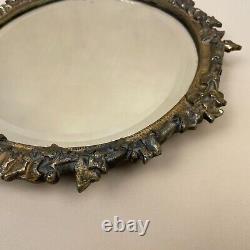 Antique Heavy Brass Gold Metal Wall Mirror Oval Ornate Frame Bevelled Vintage