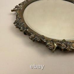 Antique Heavy Brass Gold Metal Wall Mirror Oval Ornate Frame Bevelled Vintage