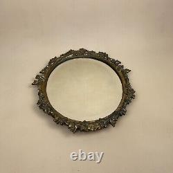 Antique Heavy Brass Gold Metal Wall Mirror Oval Ornate Frame Bevelled Vintage