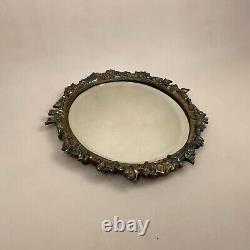 Antique Heavy Brass Gold Metal Wall Mirror Oval Ornate Frame Bevelled Vintage