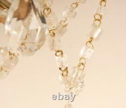 Antique Italian Crystal Macaroni Beaded Chandelier Wall Sconces Gold Frame