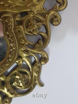 Antique Mirror Bronze Frame Crystal Europe Rare Wall Hanging Home Decor 17.5x9