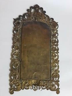 Antique Mirror Bronze Frame Crystal Europe Rare Wall Hanging Home Decor 17.5x9