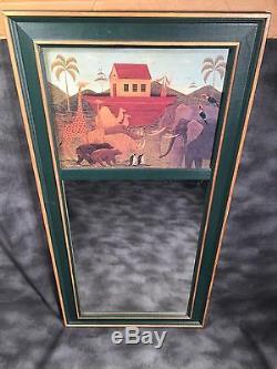 Antique Noah's Ark Mirror Framed Print Wall Hanging Home Decor Green Gold Bible