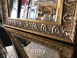 Antique Ornate Design Wall Mirror Wood Gold Style Frame Accent Glass 89x64cm