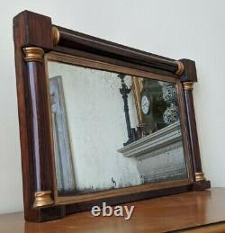 Antique REGENCY Rosewood Gold Ornate OVERMANTEL Wide Wall Wood Frame Mirror