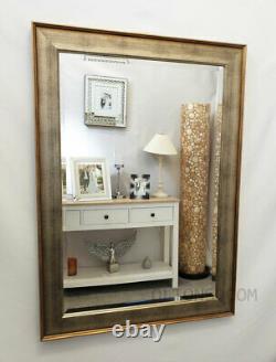 Antique Silver Gold Classic Wood Frame Wall Mirror Bevelled 106x76cm (42x30inch)