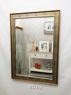 Antique Silver Gold Two Tone Classic Wood Frame Wall Mirror Bevelled 92x76cm