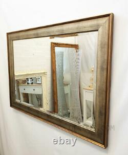 Antique Silver Gold Two Tone Classic Wood Frame Wall Mirror Bevelled 92x76cm