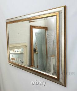 Antique Silver & Gold Wood Frame Wall Mirror Bevelled 106x76cm (42x30inch)