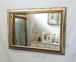 Antique Silver & Gold Wood Frame Wall Mirror Bevelled 66x56cm (26x22 inch) Small