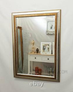 Antique Silver & Gold Wood Frame Wall Mirror Bevelled 92x66cm (36x26inch)