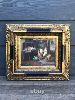 Antique VTG Wooden Gold Glit Baroque Ornate Art Wall Frame Barnyard 17x15.5