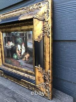 Antique VTG Wooden Gold Glit Baroque Ornate Art Wall Frame Barnyard 17x15.5