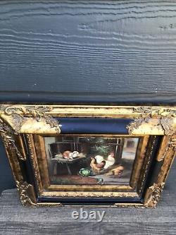 Antique VTG Wooden Gold Glit Baroque Ornate Art Wall Frame Barnyard 17x15.5