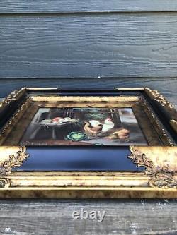 Antique VTG Wooden Gold Glit Baroque Ornate Art Wall Frame Barnyard 17x15.5