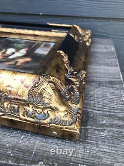 Antique VTG Wooden Gold Glit Baroque Ornate Art Wall Frame Barnyard 17x15.5