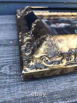 Antique VTG Wooden Gold Glit Baroque Ornate Art Wall Frame Barnyard 17x15.5