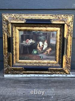 Antique VTG Wooden Gold Glit Baroque Ornate Art Wall Frame Barnyard 17x15.5