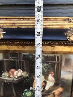 Antique VTG Wooden Gold Glit Baroque Ornate Art Wall Frame Barnyard 17x15.5