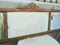 Antique Victorian ART DECO Gold Gesso Frame withEtched 3-Panel Wall Hanging MIRROR