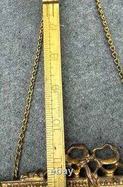 Antique Victorian Metal Wall Hanging Picture Frame Chain Bow Greenery Gold Tone